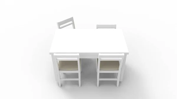 3D-rendering van een witte tafel en stoelen geïsoleerd in witte studio achtergrond — Stockfoto