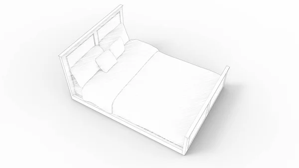 Rendering 3d di un letto isolato su sfondo bianco — Foto Stock