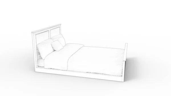 3D рендеринг кровати на белом фоне студии — стоковое фото