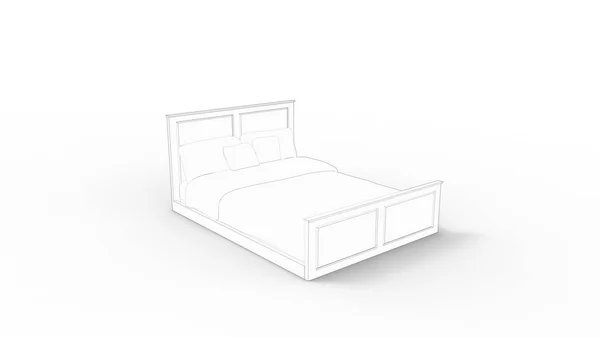 Rendering 3d di un letto isolato su sfondo bianco — Foto Stock