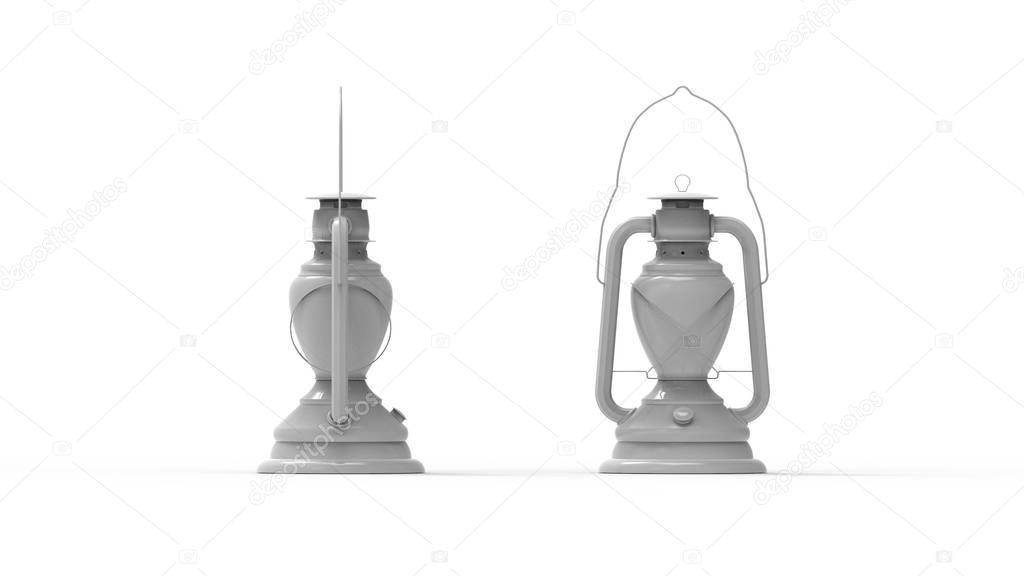 3d rendering of a vintage oil lamp isolated in white studio background
