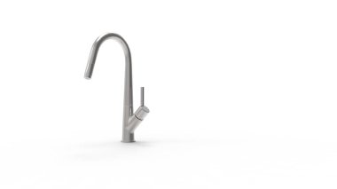 Beyaz stüdyo arka planında izole edilmiş su musluğunun 3D görüntüsü