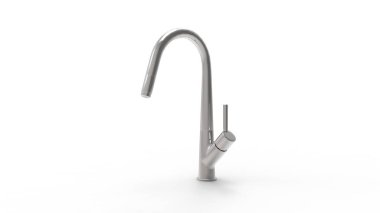 Beyaz stüdyo arka planında izole edilmiş su musluğunun 3D görüntüsü