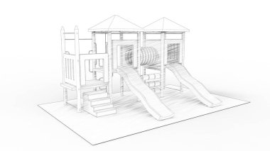 Beyaz arkaplanda izole edilmiş bir oyun alanı yapısının 3d görüntülenmesi