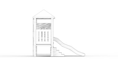 Beyaz arkaplanda izole edilmiş bir oyun alanı yapısının 3d görüntülenmesi