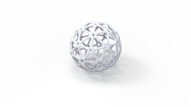 Beyaz arkaplanda izole edilmiş karmaşık şekilli bir küre topunun 3d görüntülenmesi