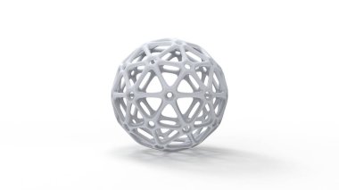 Beyaz arkaplanda izole edilmiş karmaşık şekilli bir küre topunun 3d görüntülenmesi