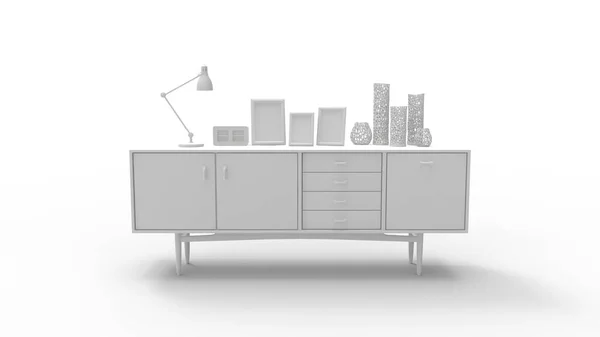 Representación 3d de un gabinete aislado en fondo de estudio blanco — Foto de Stock