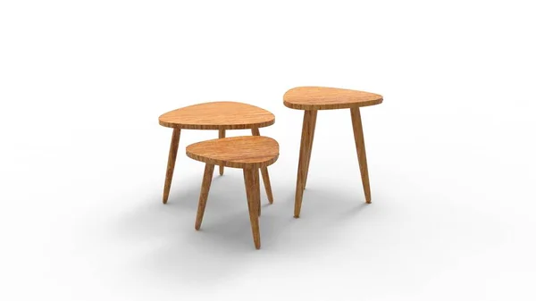 3D renderização de três mesas de café isoladas em fundo branco — Fotografia de Stock