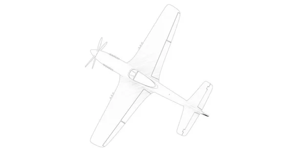 3D απόδοση γραμμή εικονογράφηση ενός παγκόσμιου πολέμου 2 μαχητικό αεροπλάνο — Φωτογραφία Αρχείου