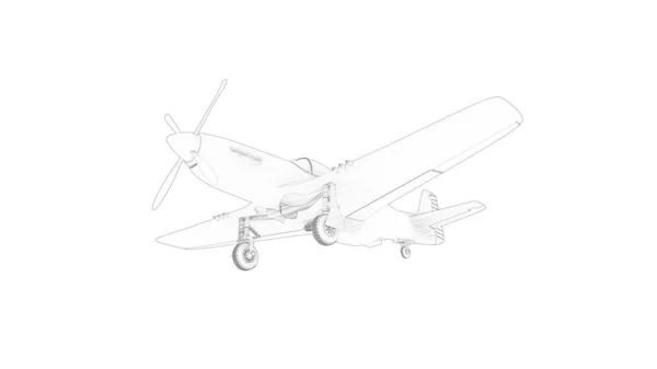 Illustrazione 3D della linea di rendering di un aereo da combattimento della seconda guerra mondiale — Foto Stock