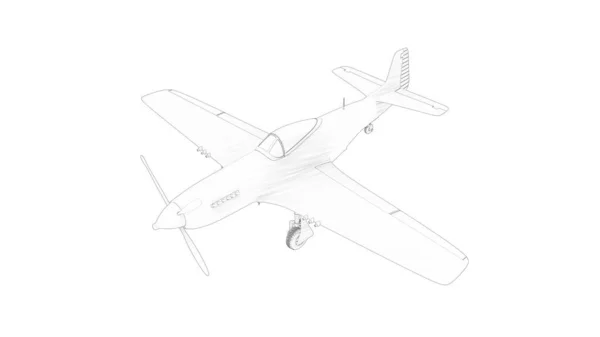 3D απόδοση γραμμή εικονογράφηση ενός παγκόσμιου πολέμου 2 μαχητικό αεροπλάνο — Φωτογραφία Αρχείου