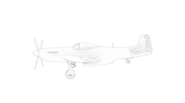 3D-rendering linje illustration av ett andra världskriget stridsflygplan — Stockfoto