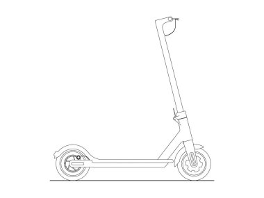 Beyaz arkaplanda izole edilmiş elektrikli scooter 'ın ayrıntılı çizimi