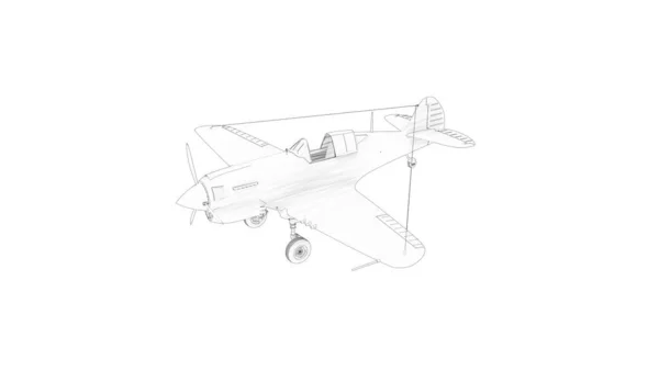 Linia rysunek ilustracja II wojny światowej samolot myśliwski — Zdjęcie stockowe