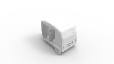 Beyaz stüdyo arka planında izole edilmiş bir Tuktuk 'un 3D görüntüsü