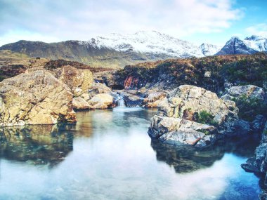 Şelale ile peri havuzları. Nehir feryat majestatic Glen Brittle dağ, popüler yürüyüşçü trail. Isle Of Skye Inner Hebrides, İskoçya