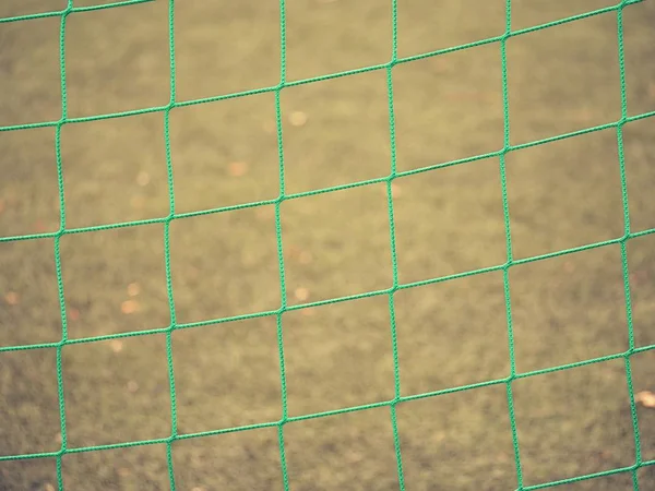 Detail Eines Fußballnetzes Gegen Grünen Rasen Stadion Selektiver Fokus Mit — Stockfoto