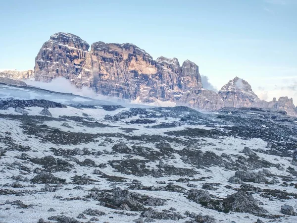 High Mountain Cliffs Dolomites Evenning Low Clouds — Stock Photo, Image