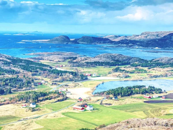 Bahía Con Pueblo Pesquero Vista Mar Desde Montaña Isla Lluvia — Foto de Stock