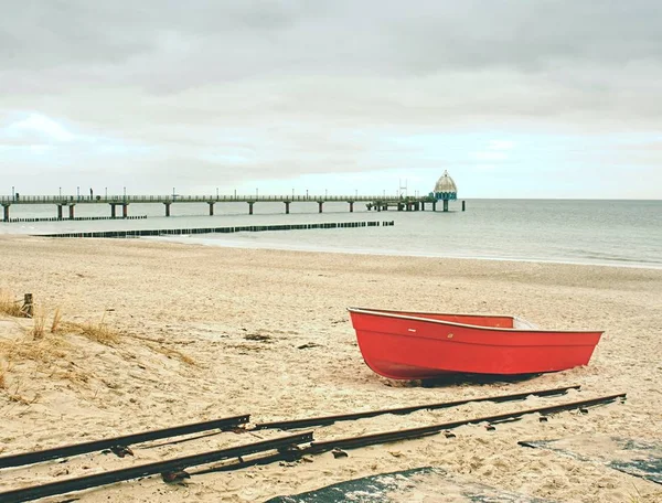 Ancienne Structure Épines Bois Recouverte Algues Vertes Sur Plage Marée — Photo