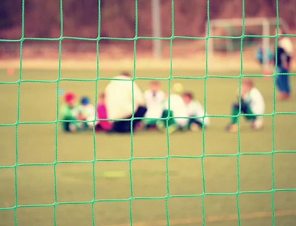 Footballists Stadion Arena Voetbalveld Intreepupil Toegangscode Door Voetbal Poort Netto — Stockfoto