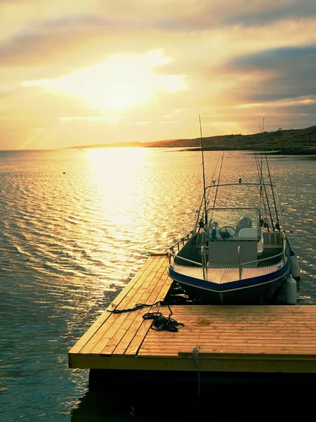 Molo Legno Con Barche Pesca Allevamento Ostriche Nella Baia Del — Foto Stock