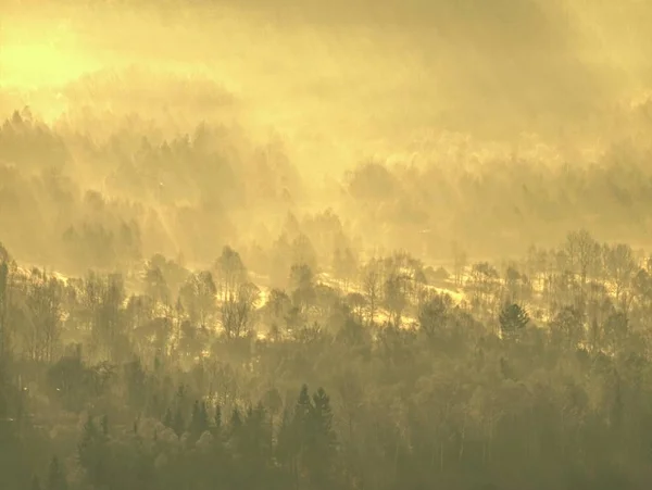 Misty Autumn Mountain Hills Landscape Filtered Image Cross Processed Vivid — Stock Photo, Image