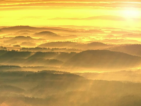 Misty Autumn Mountain Hills Landscape Filtered Image Cross Processed Vivid — Stock Photo, Image