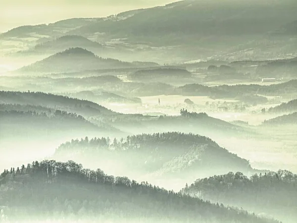 Misty Hills Ridges Blue Green Hills Soft Outlines Forest Foggy — Stock Photo, Image