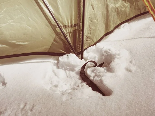 Detalj Tält Anchorage Snö Snöstorm Kom Inom Natt Och Täcker — Stockfoto