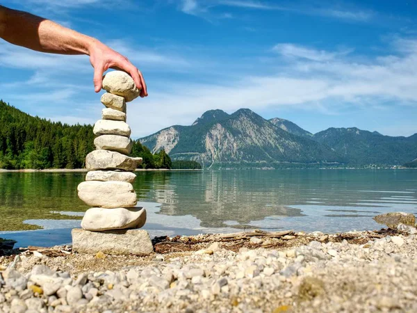 Budynek Kamienia Pyramide Brzegu Niebieskie Wody Jeziora Górskie Blue Mountains — Zdjęcie stockowe