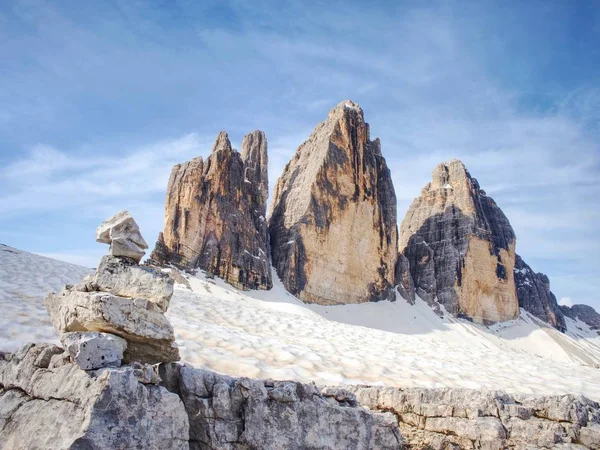 Småsten Pyramid Stenar Alpine Grus Till Tre Cime Lavaredo Visa — Stockfoto