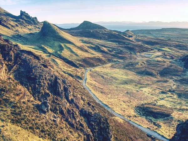 Západ Slunce Hory Quiraing Dramatickou Oblohu Skotské Vysočině Isle Skye — Stock fotografie