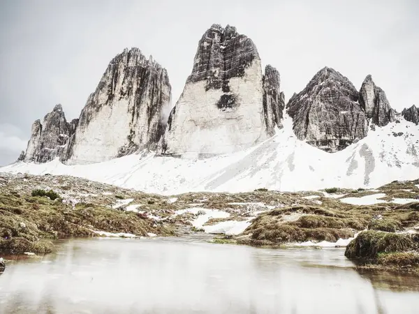 Sprenger Szimbólum Tre Cime Északi Oldalán Népszerű Nyomvonal Körül Sziklák — Stock Fotó