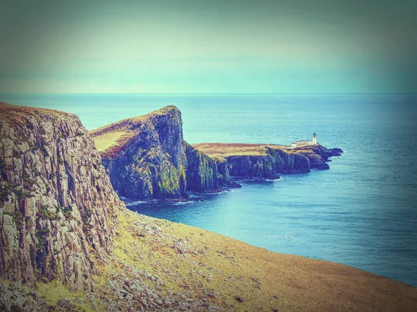 Fyren Neist Punkt Klippor Isle Skye Skottland Hipster Filter — Stockfoto