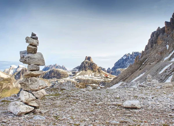 Stenar Grus Stack Bälg Alpina Bergstoppen Vårstigen Runt Tre Cime — Stockfoto