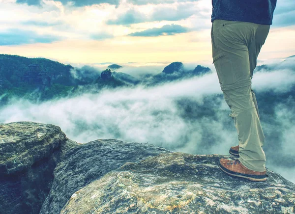 Trekking Shoe Legs Rocky Hiking Trail Mountains Motivation Inspiration Concept — Stock Photo, Image