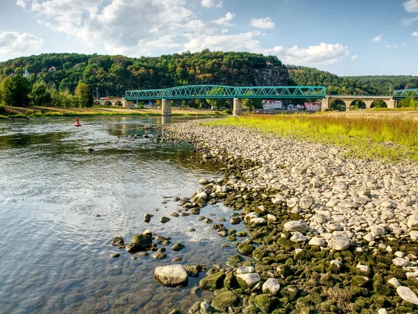 River Elbe Labe Czech Language Decin Town Level Instead Standard — Stock Photo, Image