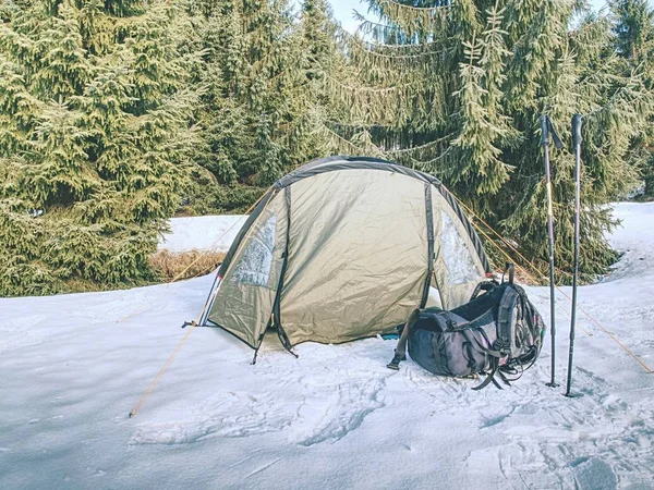 Acampar Sobre Nieve Tienda Construida Nieve Fresca Pasó Unos Días — Foto de Stock