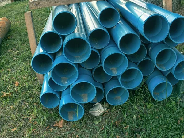 Bundle of plastic pipes ready for local water transit renewal.  Repairing process to connect drink water supply.