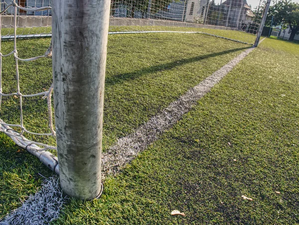 Fotboll Fotbollsplan Mål Fotbollsplan Fotboll Fotboll Netto Bakgrund Över Grönt — Stockfoto