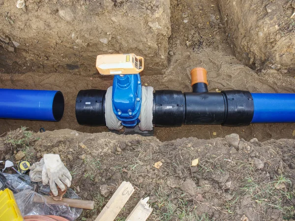 Vervanging Van Drinkbaar Water Stalen Leidingen Met Dikwandige Hdpe Buizen — Stockfoto