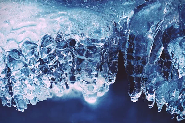 Frozen Small Mountain Blue Waterfall Detail Rounded Icicles Many Deep — Stock Photo, Image