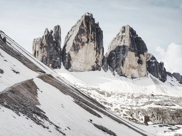 Tre Cime Lavaredo Drei Zinnen Bahar Etrafında Tur Günbatımı Dolomit — Stok fotoğraf