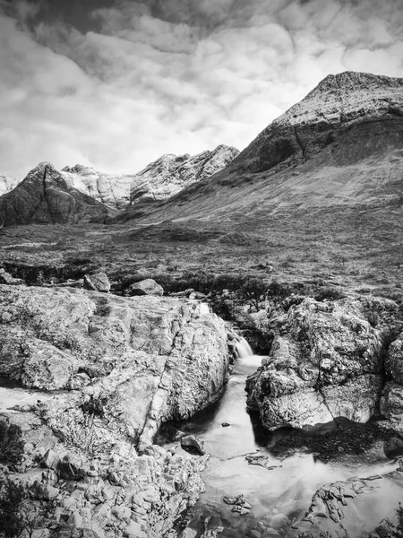 Multiple Waterfalls River Brittle Many Cold Swimmable Pools Black White — Stock Photo, Image