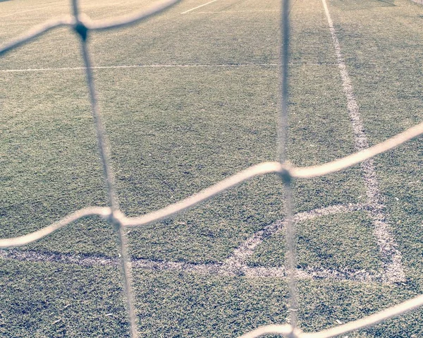 Líneas Alrededor Del Campo Fútbol Lado Esquina Hechas Césped Sintético — Foto de Stock