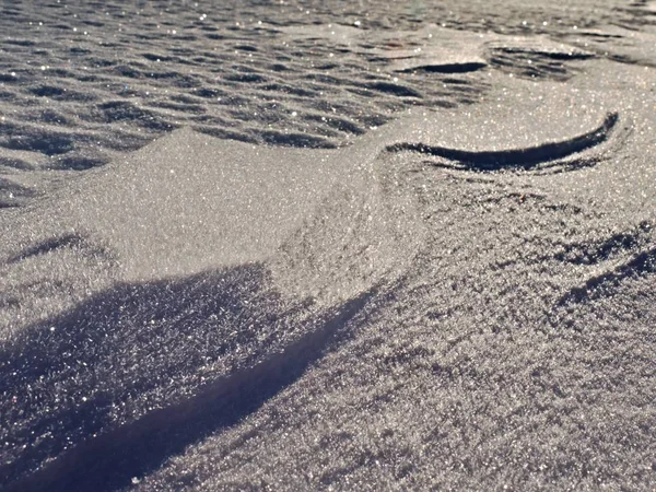Снежная Почва Тенями Отражениями Настоящий Снег Стекле Детали Снега Зимний — стоковое фото