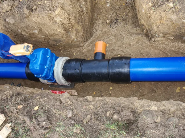 Substituição de tubulações de aço de água potável — Fotografia de Stock