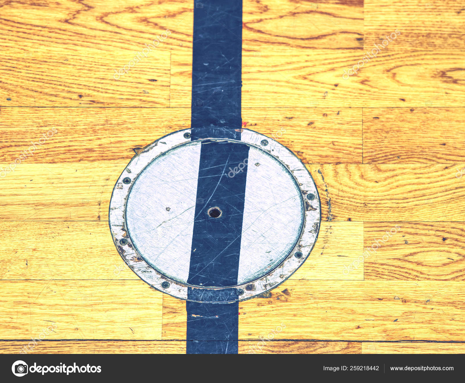 Protection Circle Cap Of A Electrical Outlet In Wooden Floor